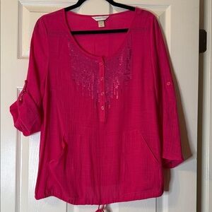 Christopher & Banks Pink Sequin Blouse